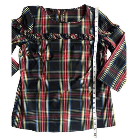 Talbots Womens Stewart Plaid Poplin Ruffle Top‎ Petite SP Holidays NWT $90 - Picture 10 of 10